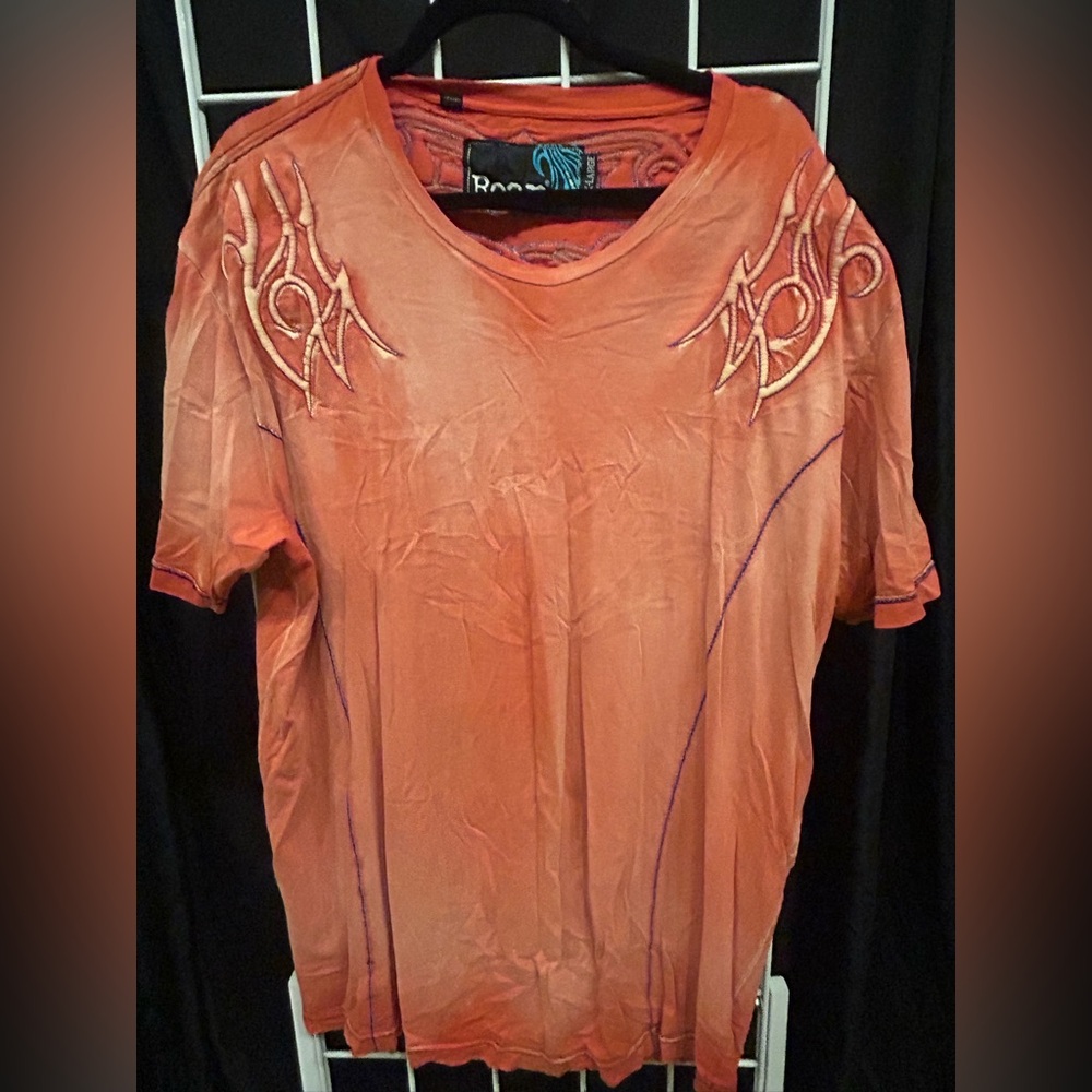 Roar Orange Embroidered Short Sleeve Top